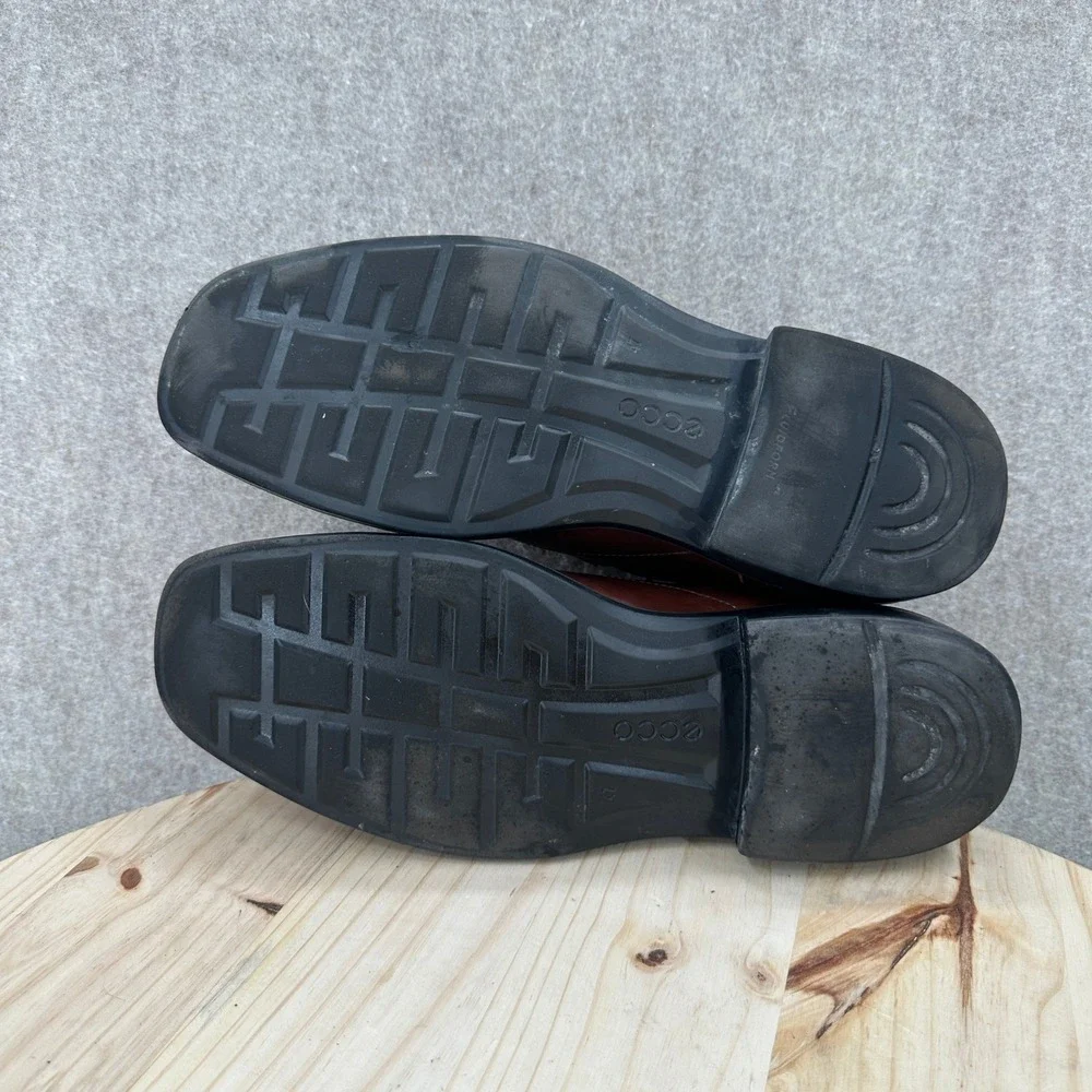 ECCO Loafers Mens 13-13.5 Brown Leather Slip On Bicycle Toe Dress Shoes